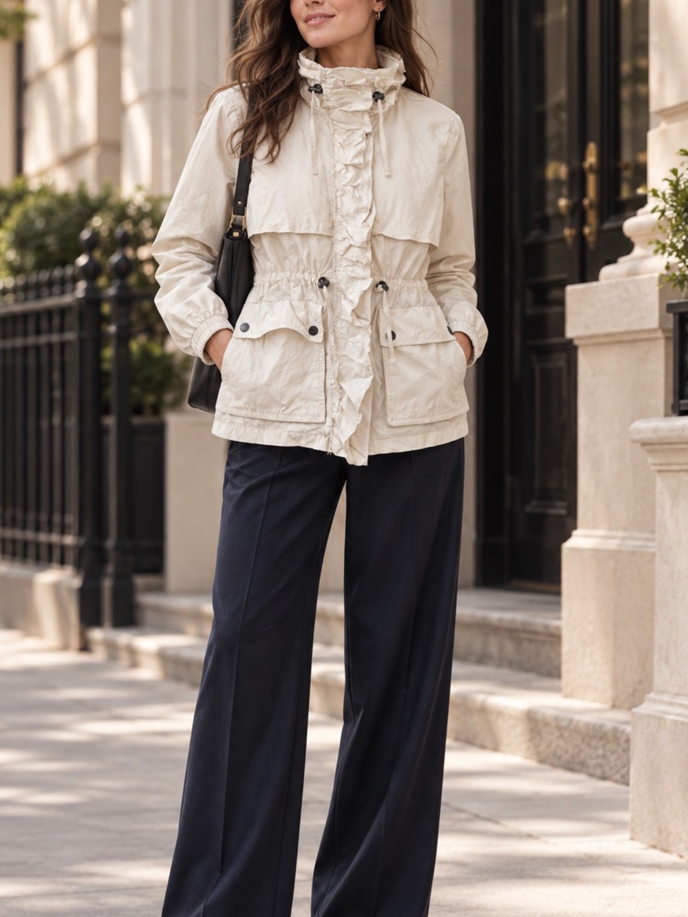 Banana Republic Women’s Cream Lightweight Anorak Jacket with Ruffle Collar